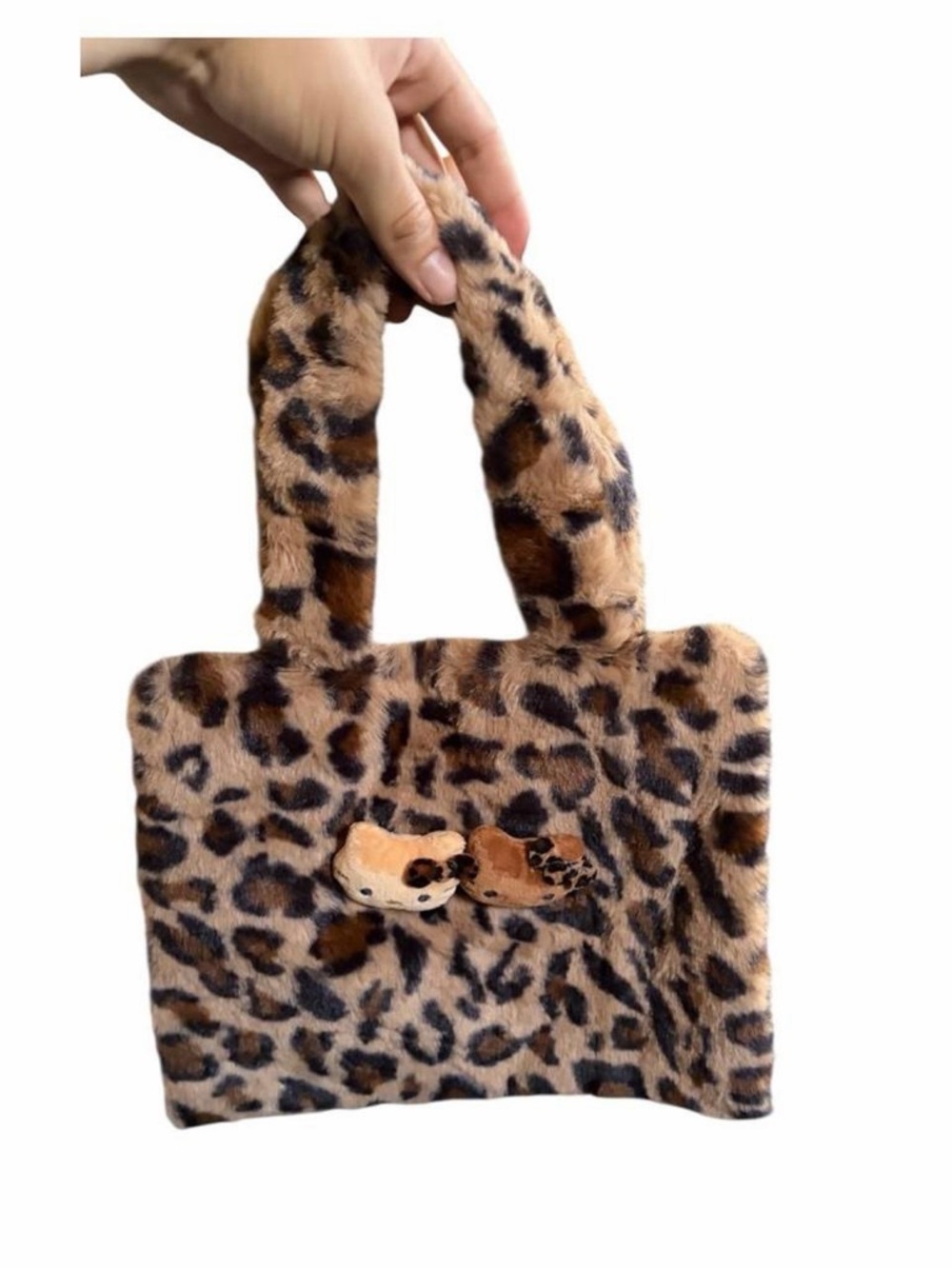 Hello Kitty Leopard Print Faux Fur Mini Bag - Y2K McBling Aesthetic Plush Tote
